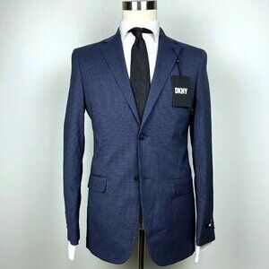 DKNY Men's‎ Duran Modern-Fit Check Suit Jacket Sport Coat 38R Navy Blue E101475